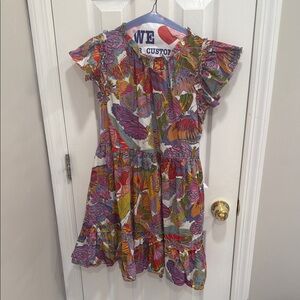 Caroline Constas Purple and Orange Flutter Sleeve Sundress
